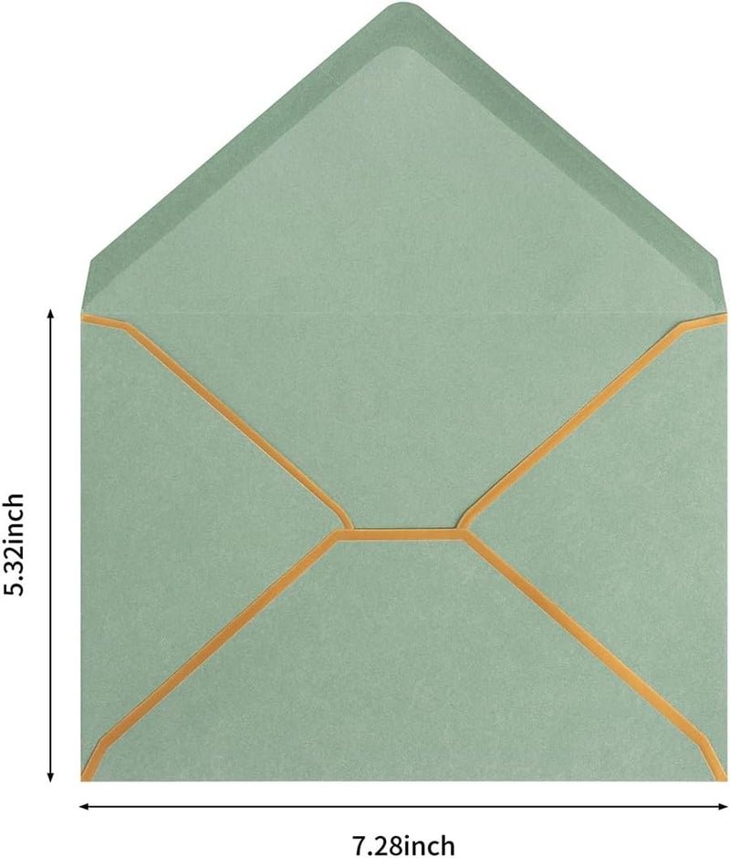 Homtable 100 Pack A7 Envelopes 5 x 7 Card Envelopes V Flap with Gold Border for Office, Wedding Gift Cards, Invitations, Graduation, Baby Shower, Parties (Sage-Green, 5.32 x 7.28 Inches) - Image 2